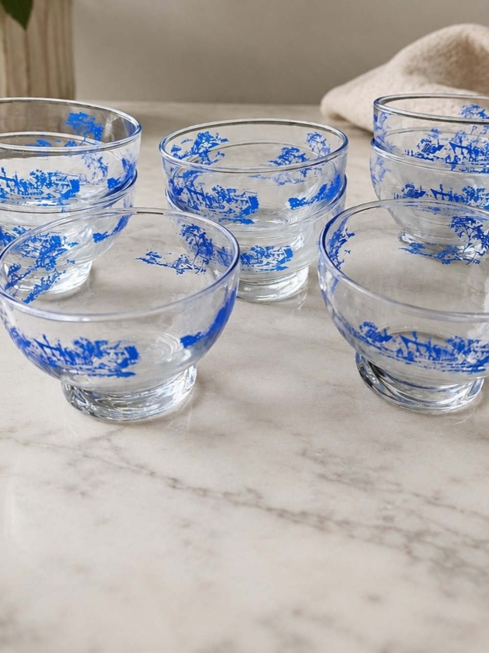 Vintage Dominion Glass Dessert Bowls 3.5" Meadowsweet Blue Cottagecore Set Of 8